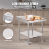 VEVOR Stainless Steel Work Table, 24 x 24 x 26 Inch Commercial Food Prep Worktable, 3-Sided Backsplash Heavy Duty Prep Worktable