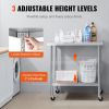 VEVOR Stainless Steel Work Table 24 x 36 x 38 Inch, with 4 Wheels, 3 Adjustable Height Levels