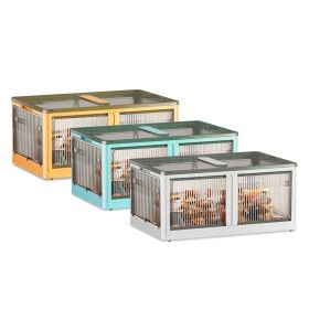 3Pcs Foldable Storage Bins with Lid 4 Doors Collapsible Stackable Closet Organizer Containers with Lock 4Pcs Wheels (Option: 3PcsBinsLWhite)